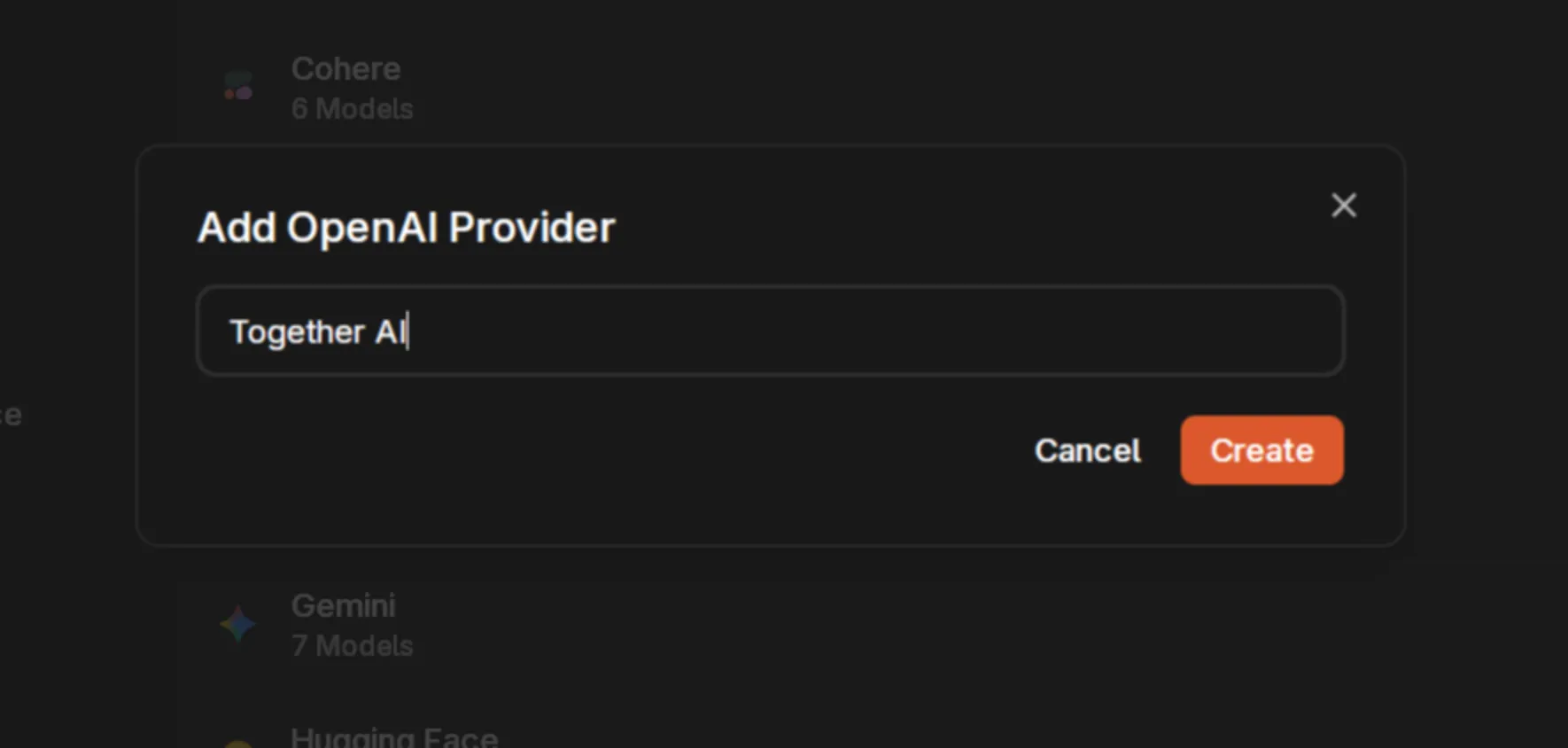 Provider name modal