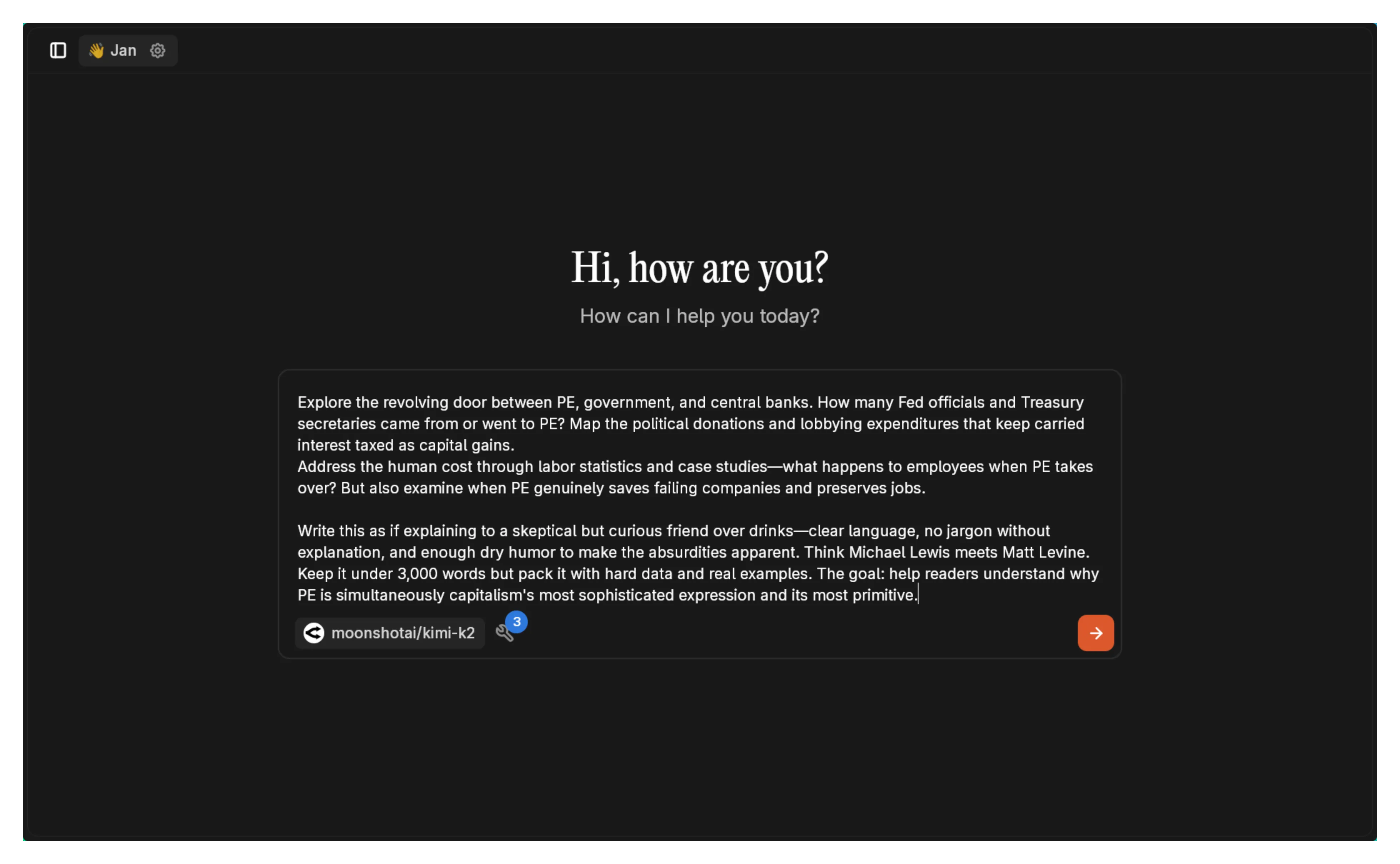 Prompt entered in Jan UI